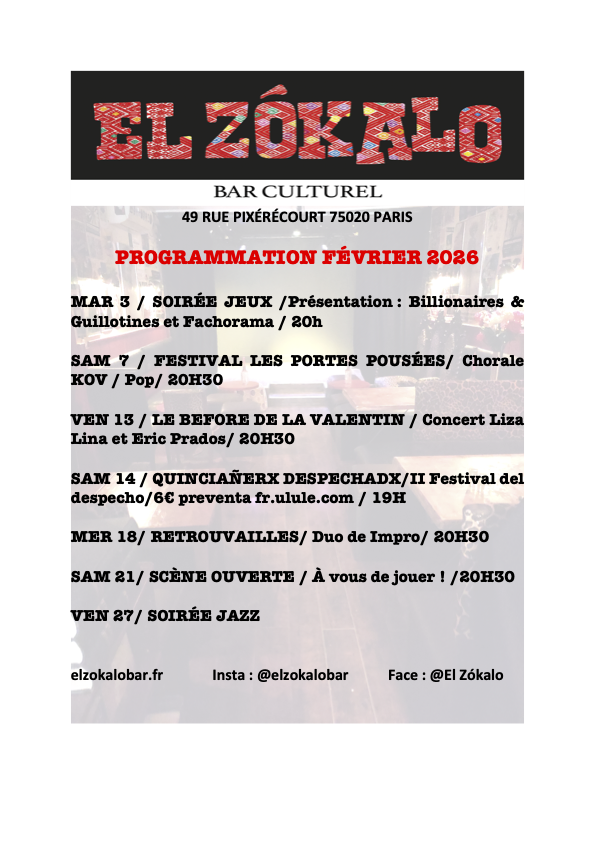 Programmation des événements au bar mexicain à Paris 20